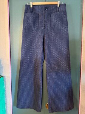Anthropologie Maeve Colette Pinstripe High-Rise Wide-Leg Pants - size 30